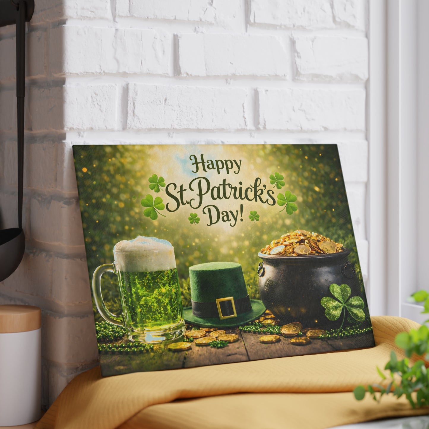 Happy St. Patrick’s Day Glass Cutting Board – Festive Irish Kitchen Decor