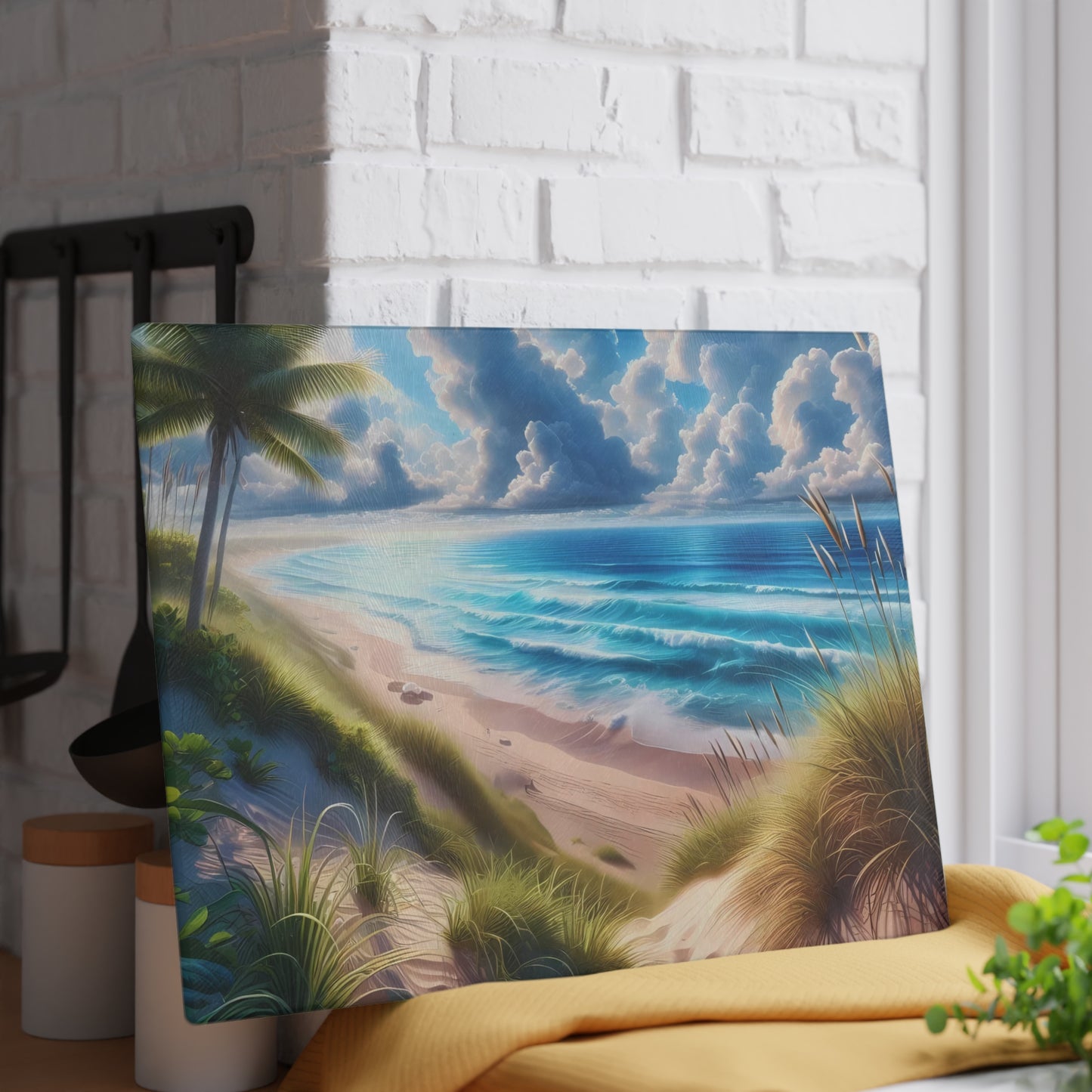 Tabla de cortar de vidrio con escena de playa, regalo para amantes de la playa, regalo de boda, regalo de fiesta de compromiso, regalo de cocina para recién casados, regalo de inauguración de la casa