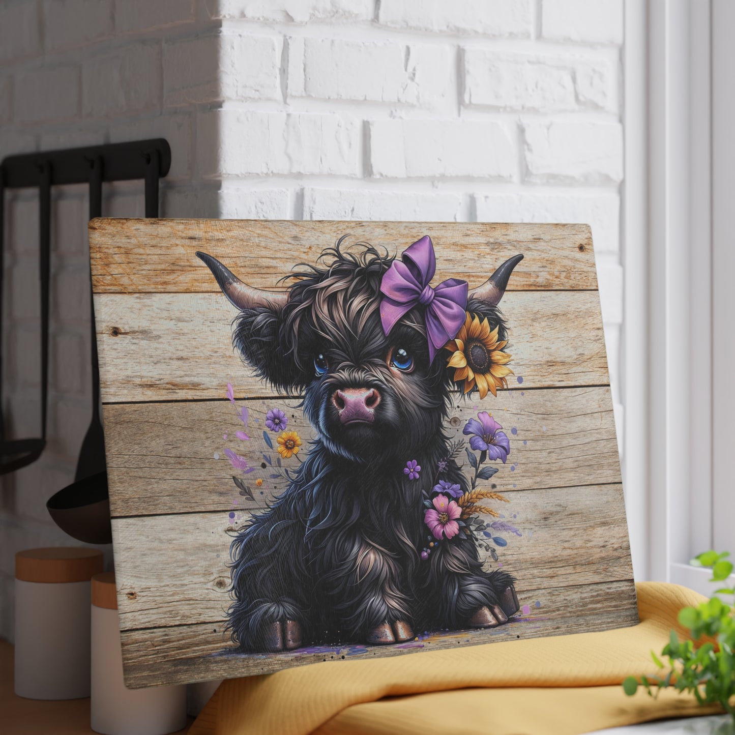 Tabla de cortar de vaca, tabla de cortar de vidrio con diseño de vaca de las Highlands, decoración de cocina con diseño de vaca, tabla de cortar para regalo de casa nueva, tabla de charcutería, regalos de vaca de las Highlands