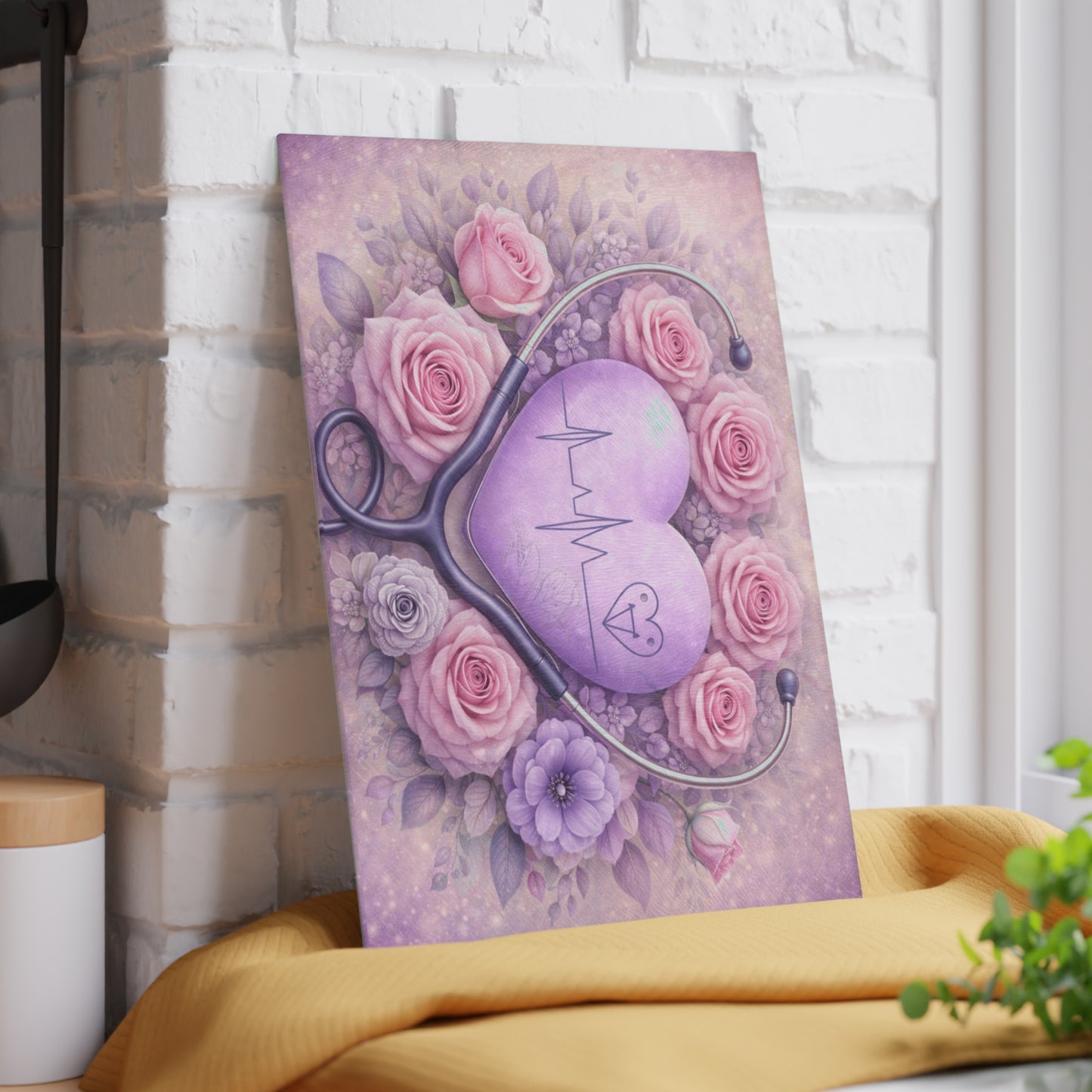 Nurse Heartbeat Floral Glass Cutting Board – Medical Appreciation Kitchen Art