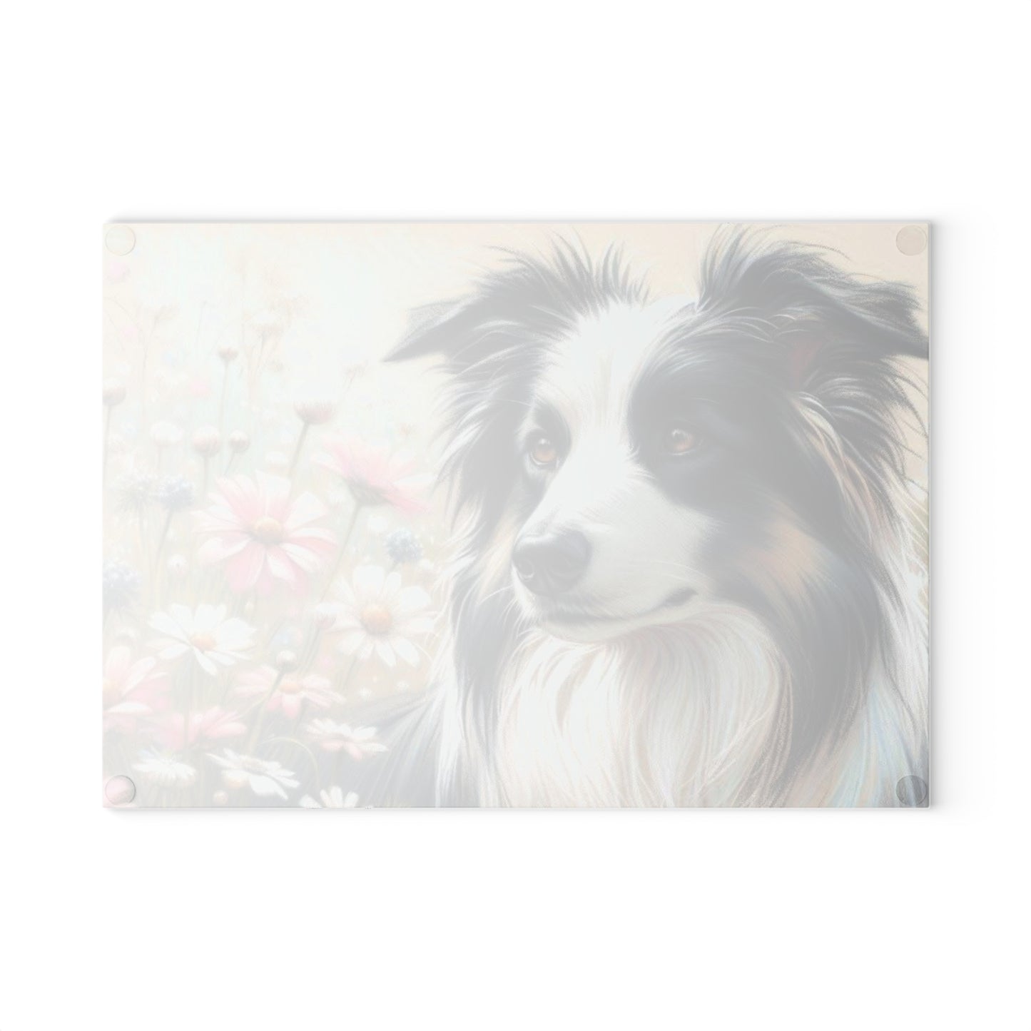 🌼 Border Collie in Bloom Cutting Board – Graceful Elegance for Dog-Loving Homes