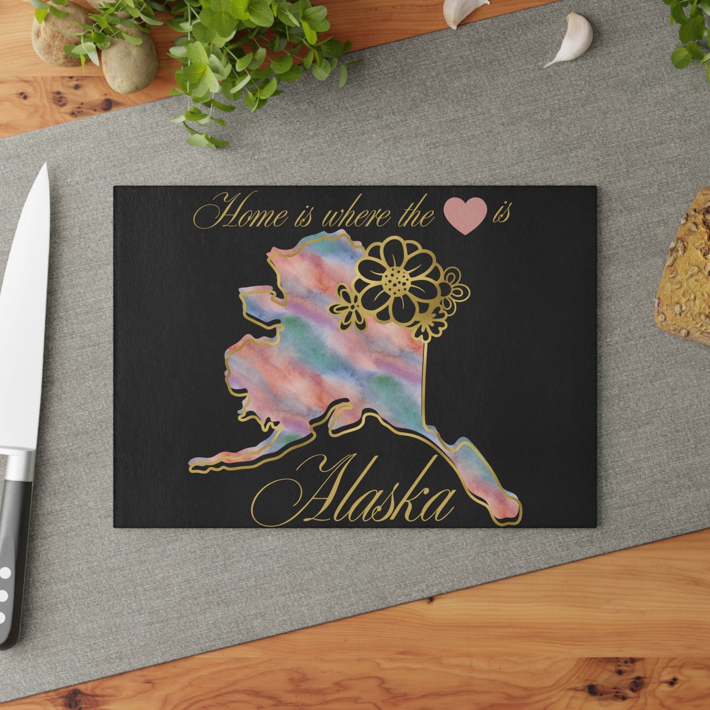 🌈 Alaska Floral Cutting Board – Rainbow Watercolor Charm for The Last Frontier 🌸