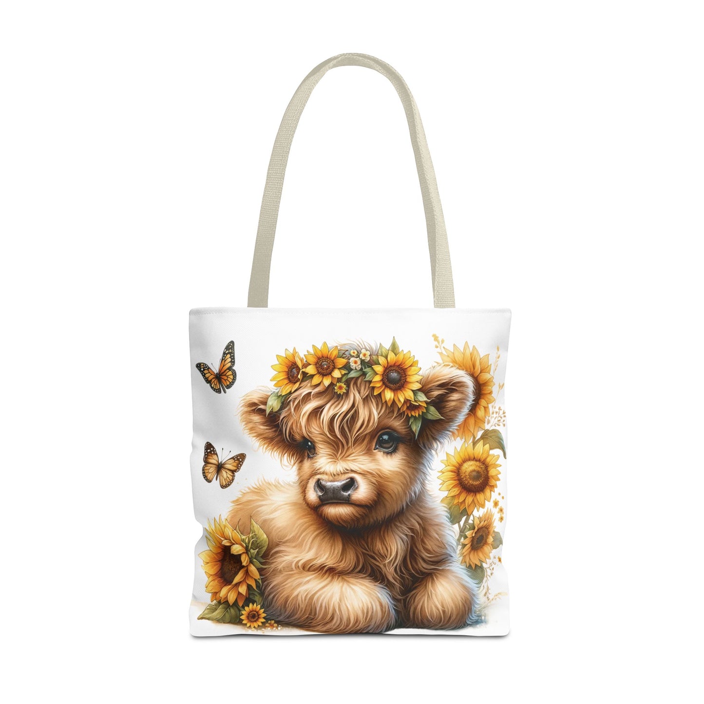 🌻 Sunflower Crown Highland Calf Tote Bag – Country Charm & Butterfly Bliss 🐮👜