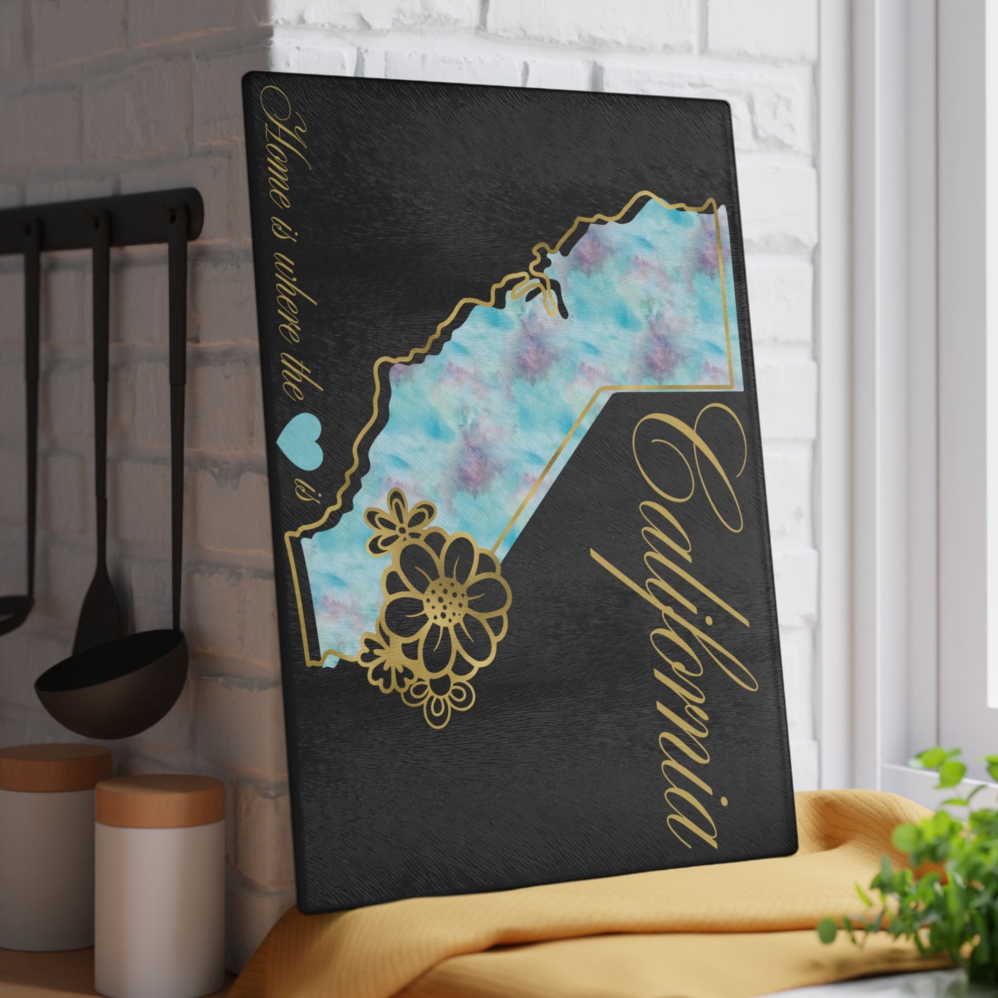 🪷 California Floral State Cutting Board – Watercolor West Coast Elegance for Your Kitchen 🌊