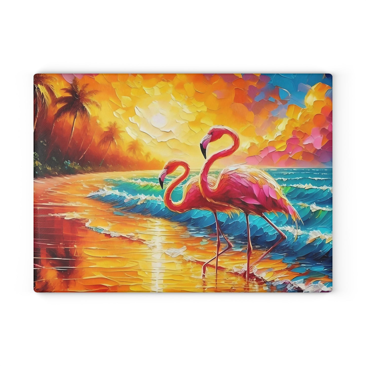 Tabla de cortar - Tabla de cortar de vidrio templado con diseño de flamenco rosa y atardecer en la playa, tabla de charcutería, tabla de cortar, regalo de inauguración de la casa, tabla de cortar personalizada, rústica