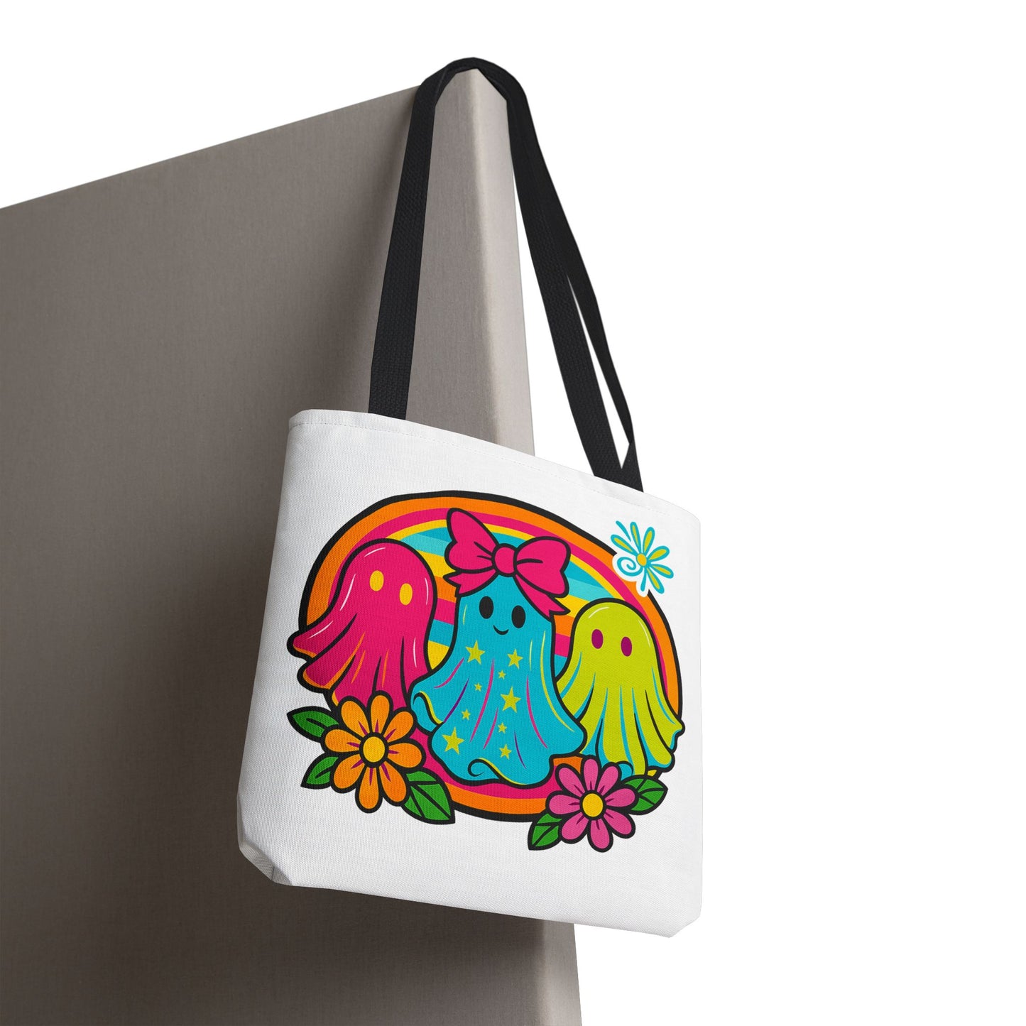 ๐ Retro Rainbow Ghosts Tote Bag โ Groovy Spooky Fun ๐ป๐