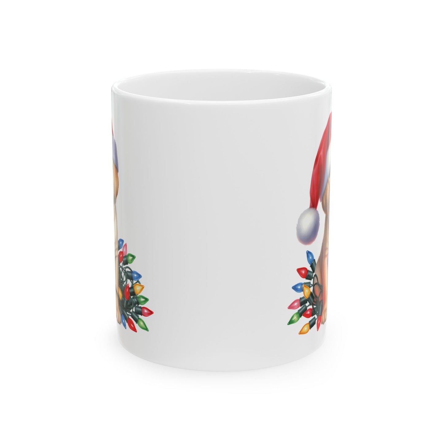 🎄 Labrador Puppy Christmas Mug – Santa Hat & Holiday Lights Cheer 🐾