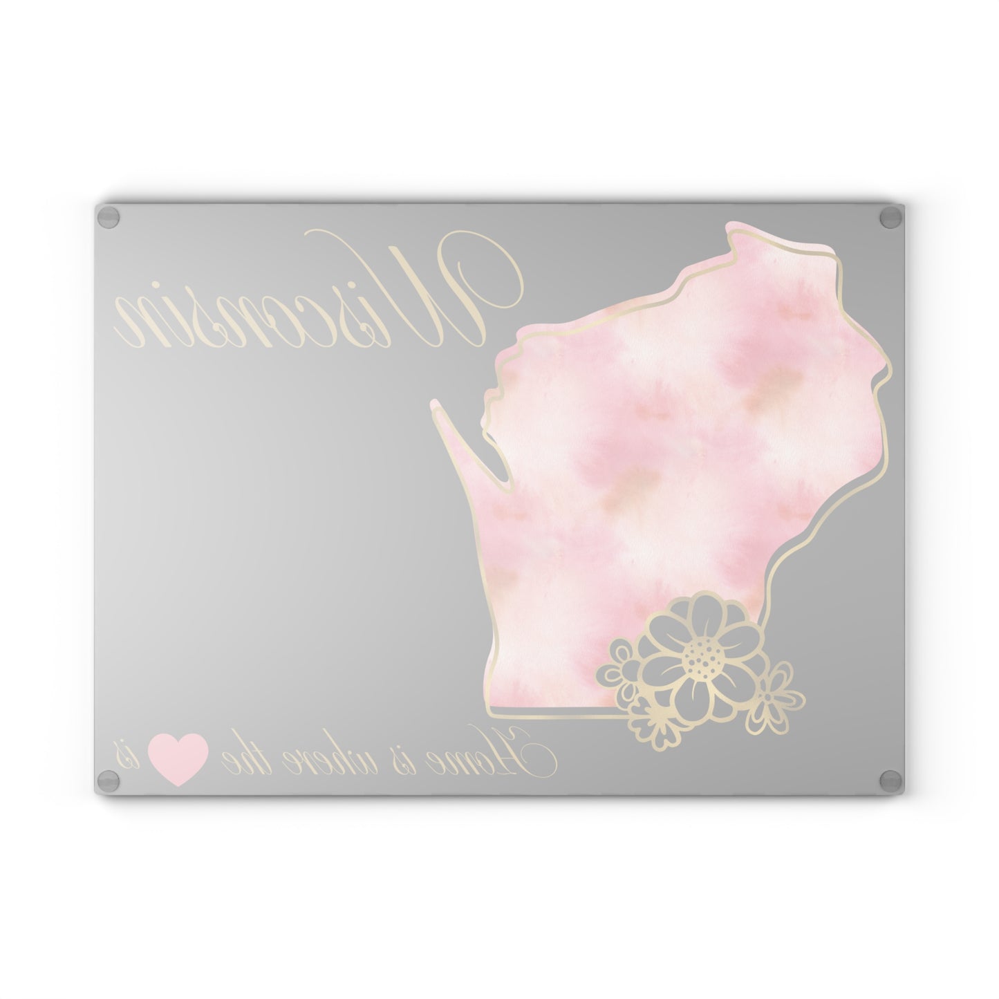 🌸 Wisconsin Floral State Cutting Board – Pink Blossoms & Hometown Charm 🌸