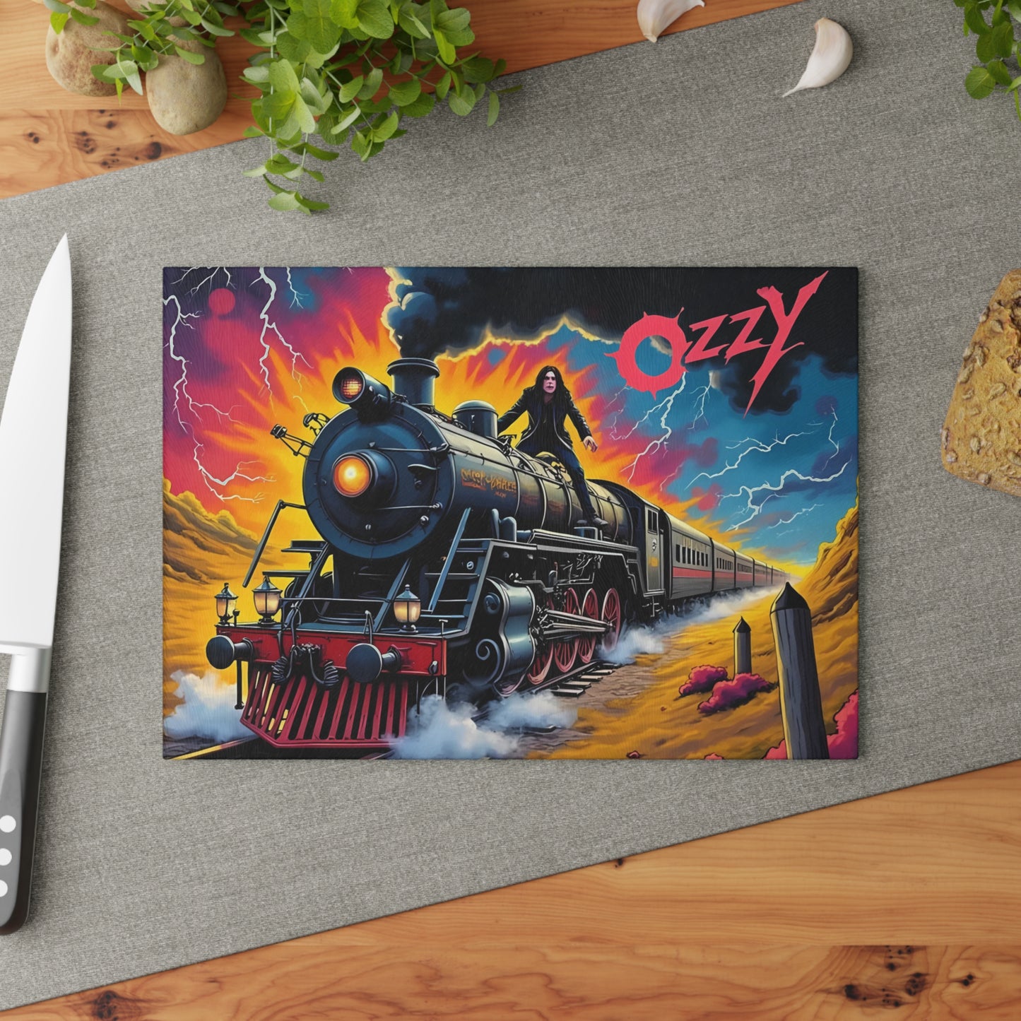 🚂⚡ Storm Train Inferno Cutting Board – Electrifying Energy Meets Bold Rebel Vibes 🔥🎸