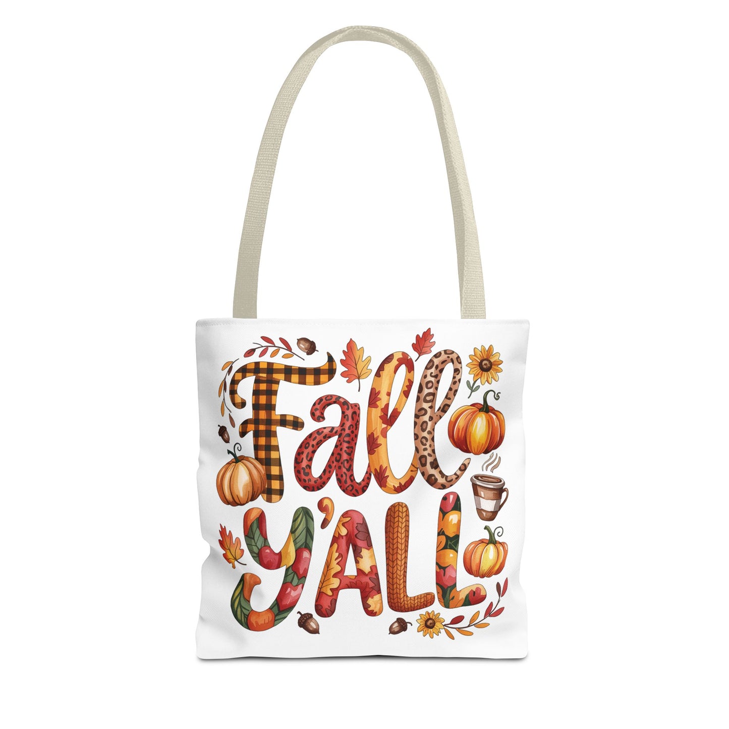 🎃 Fall Y’all Tote Bag – Bold Prints, Cozy Coffee & Pumpkin Cheer 🍂