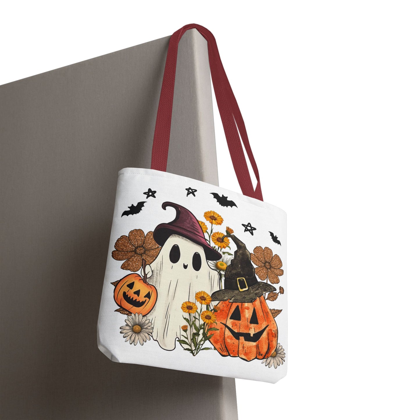 🎃 Ghost & Pumpkin Floral Tote Bag – Whimsical Halloween Charm 👻👜