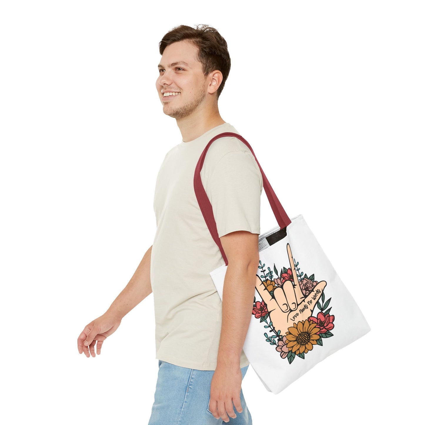 Bolsa de tela con gesto de "Te amo" en ASL (siglas en inglés)