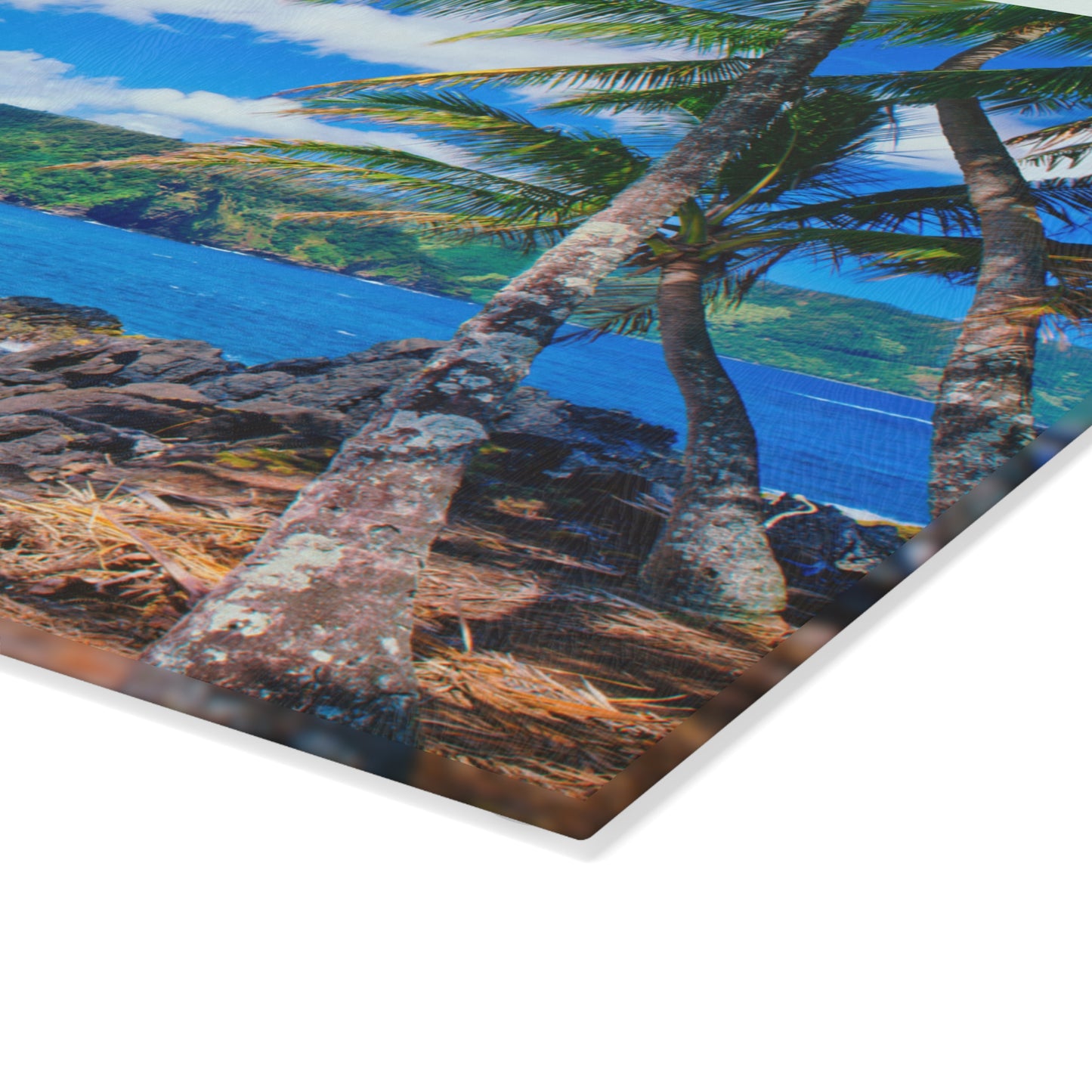 Beach & Palm Trees Glass Cutting Board – Coastal Kitchen Decor