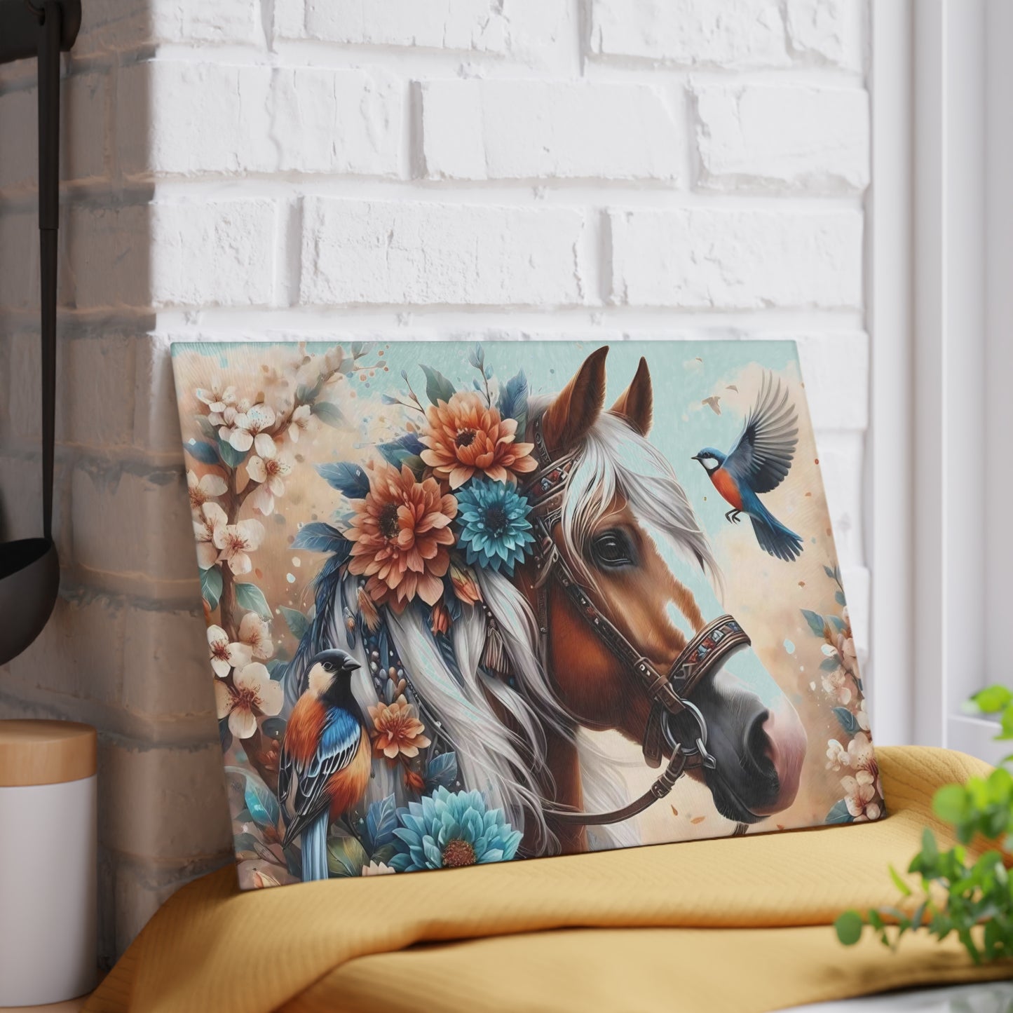 Hermosa tabla de cortar de caballo, tabla de cortar de vidrio templado, tabla de charcutería, tabla de cortar, regalo de inauguración de la casa, tabla de cortar personalizada