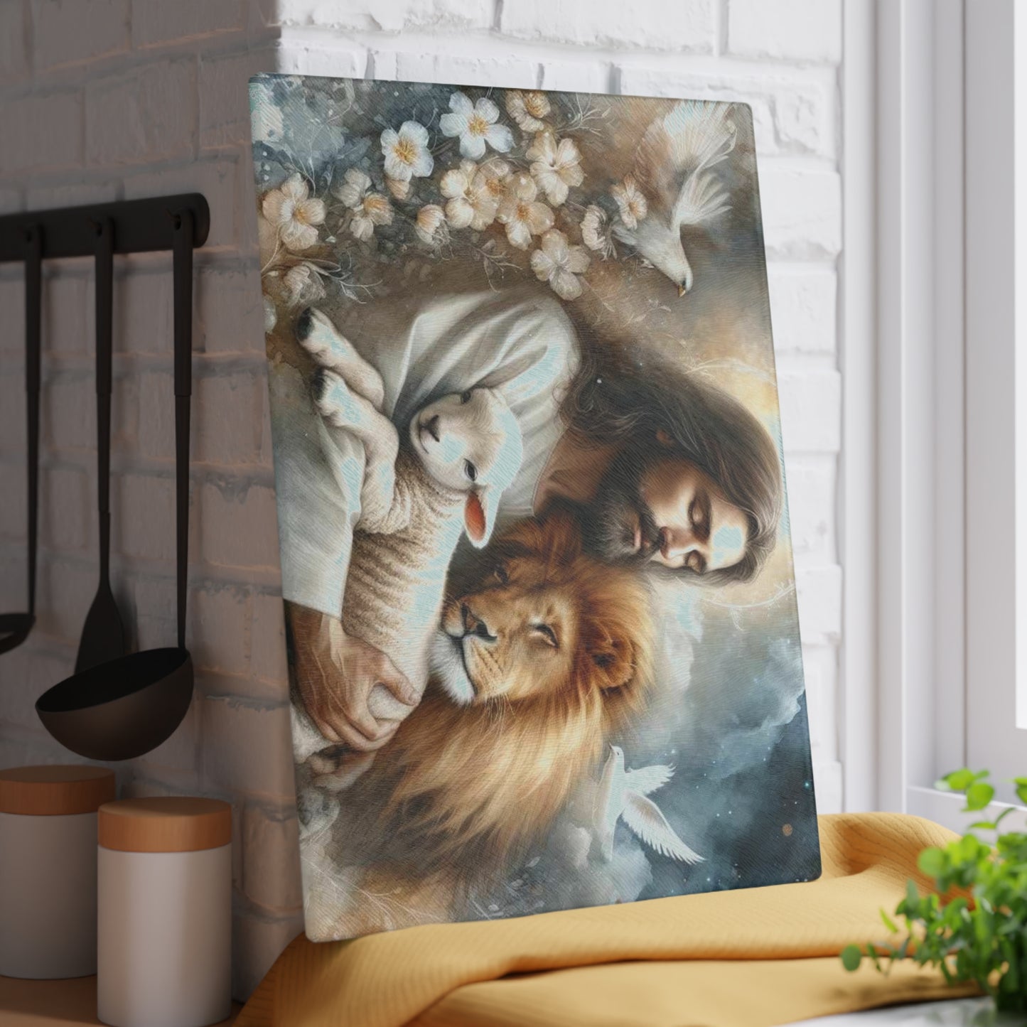 Tabla de cortar de Jesús, tabla de cortar de vidrio templado, tabla de charcutería, tabla de cortar, regalo de inauguración de la casa, tabla de cortar personalizada
