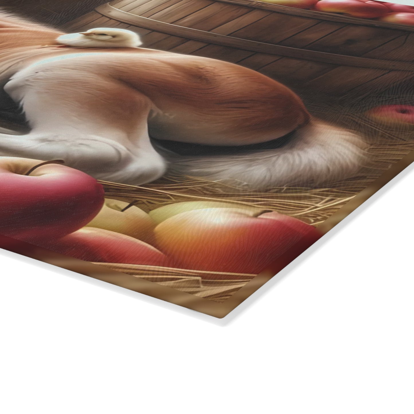 Tabla de cortar - Diseño de potro y pollito con manzanas, regalo único, tabla de cortar de vidrio, tabla de charcutería, tabla de cortar personalizada