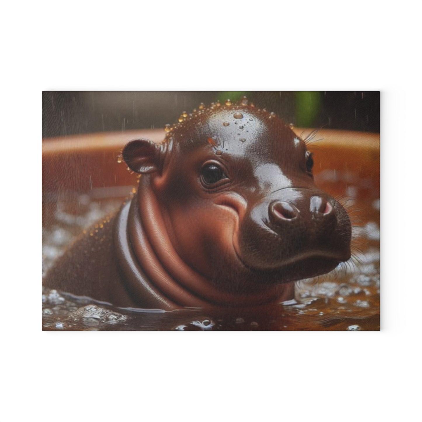 Tabla de cortar de vidrio con forma de hipopótamo pigmeo: adorable arte de vida silvestre para cocinas que aman a los animales