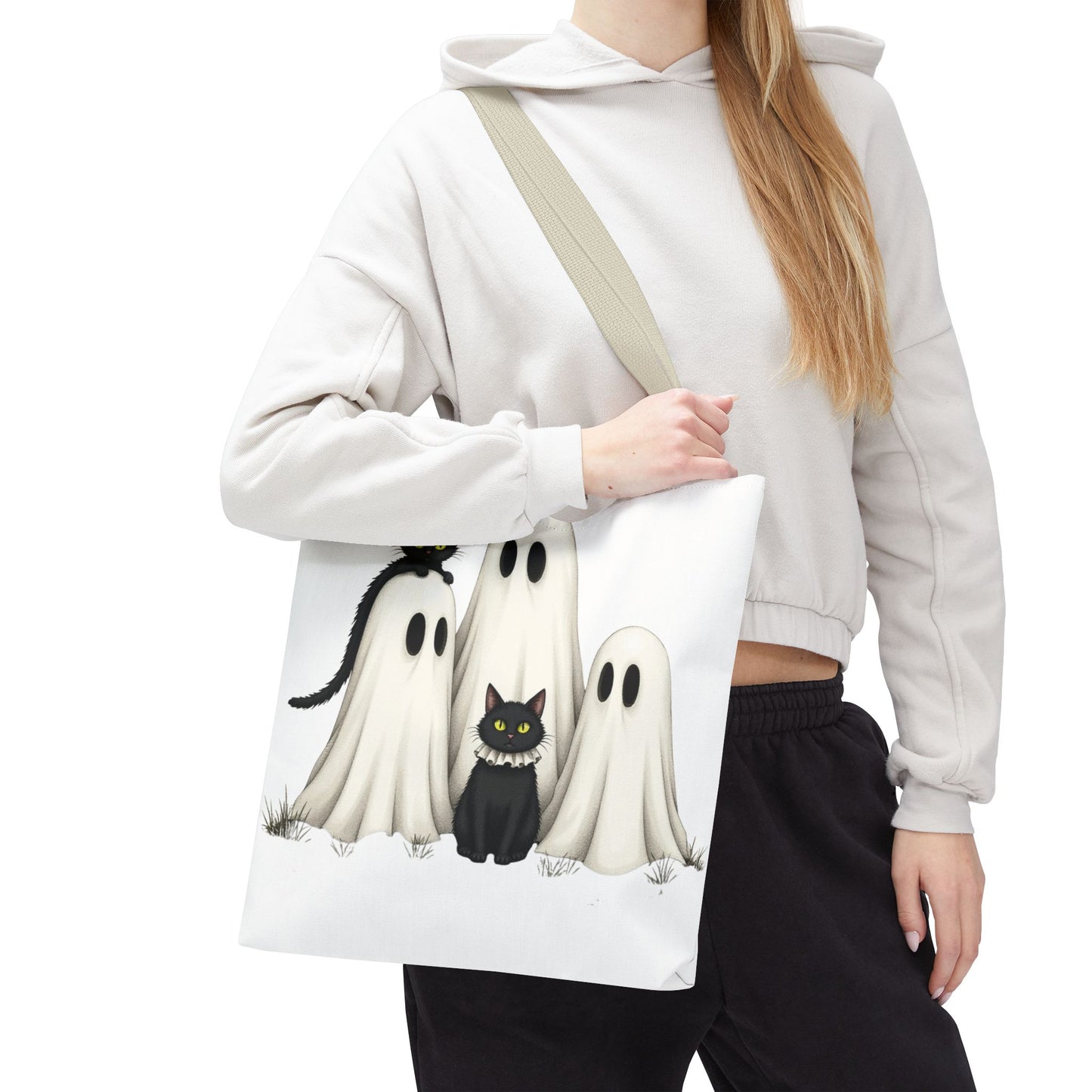 ๐โโฌ Ghosts & Black Cats Halloween Tote Bag โ Spooky Chic Retro Vibes ๐ป๐