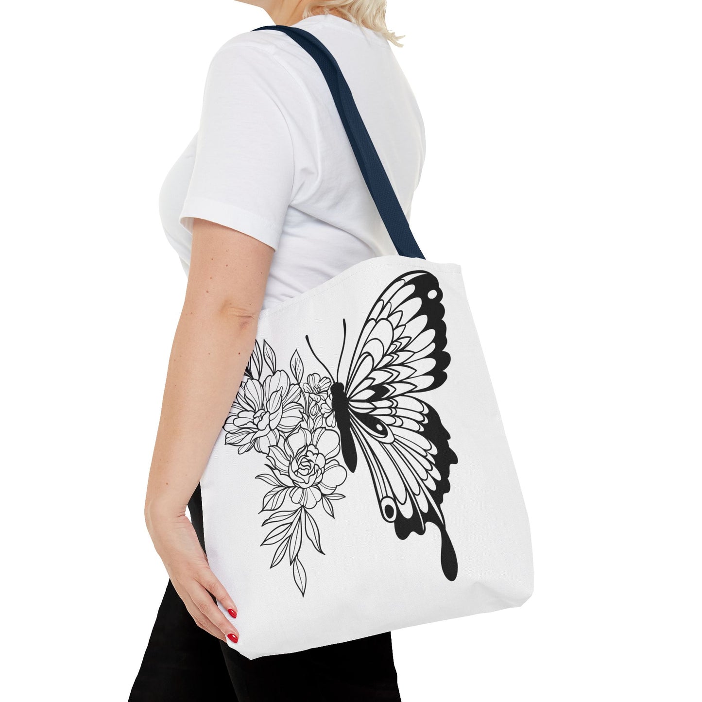 🦋 Black & White Butterfly Floral Tote Bag – Elegant Simplicity in Every Carry 🌸👜