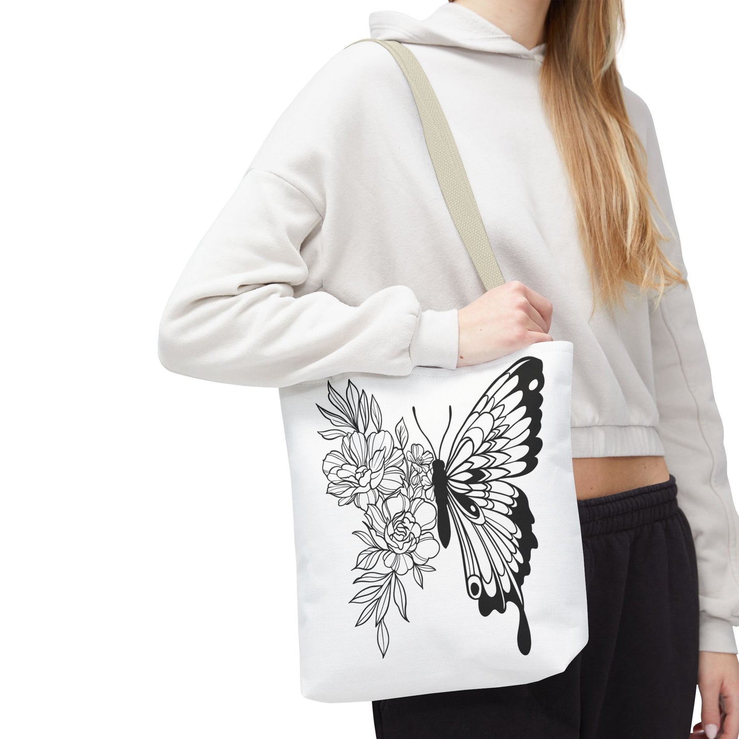 🦋 Black & White Butterfly Floral Tote Bag – Elegant Simplicity in Every Carry 🌸👜
