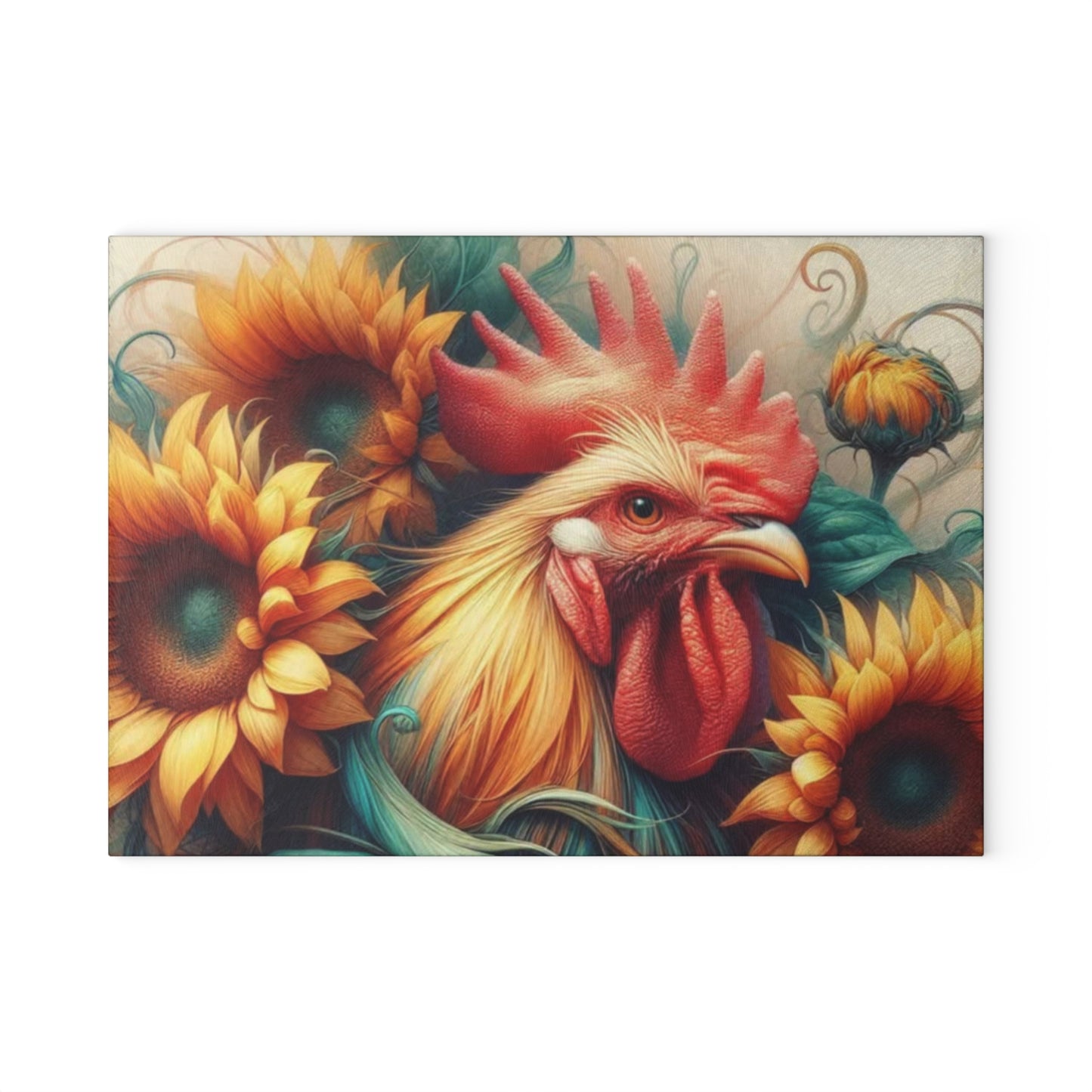 Rooster Glass Cutting Board – Rustic Farmhouse Kitchen Decor | Tempered Glass Charcuterie & Serving Board