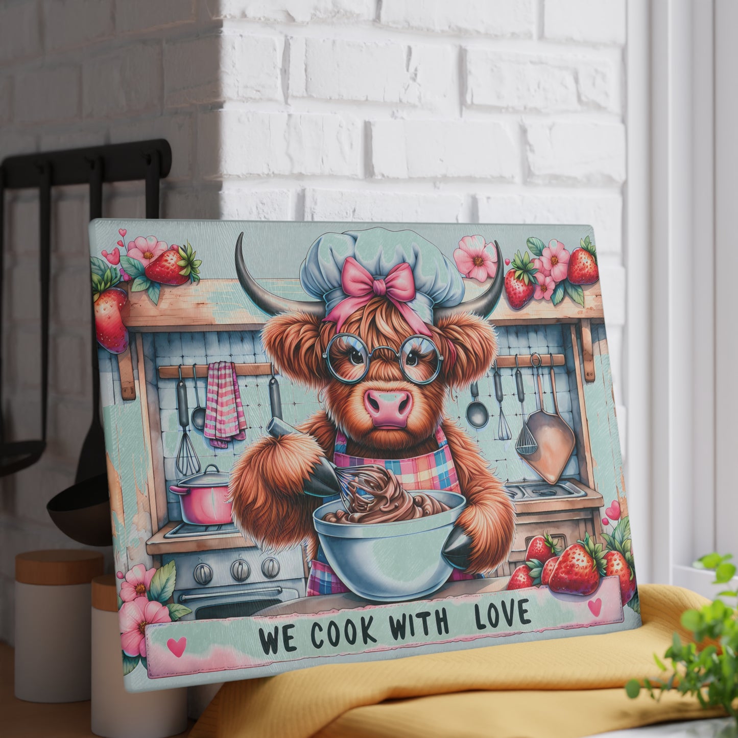 🐮 We Cook With Love Cutting Board – Whisking Up Sweetness & Farmhouse Charm