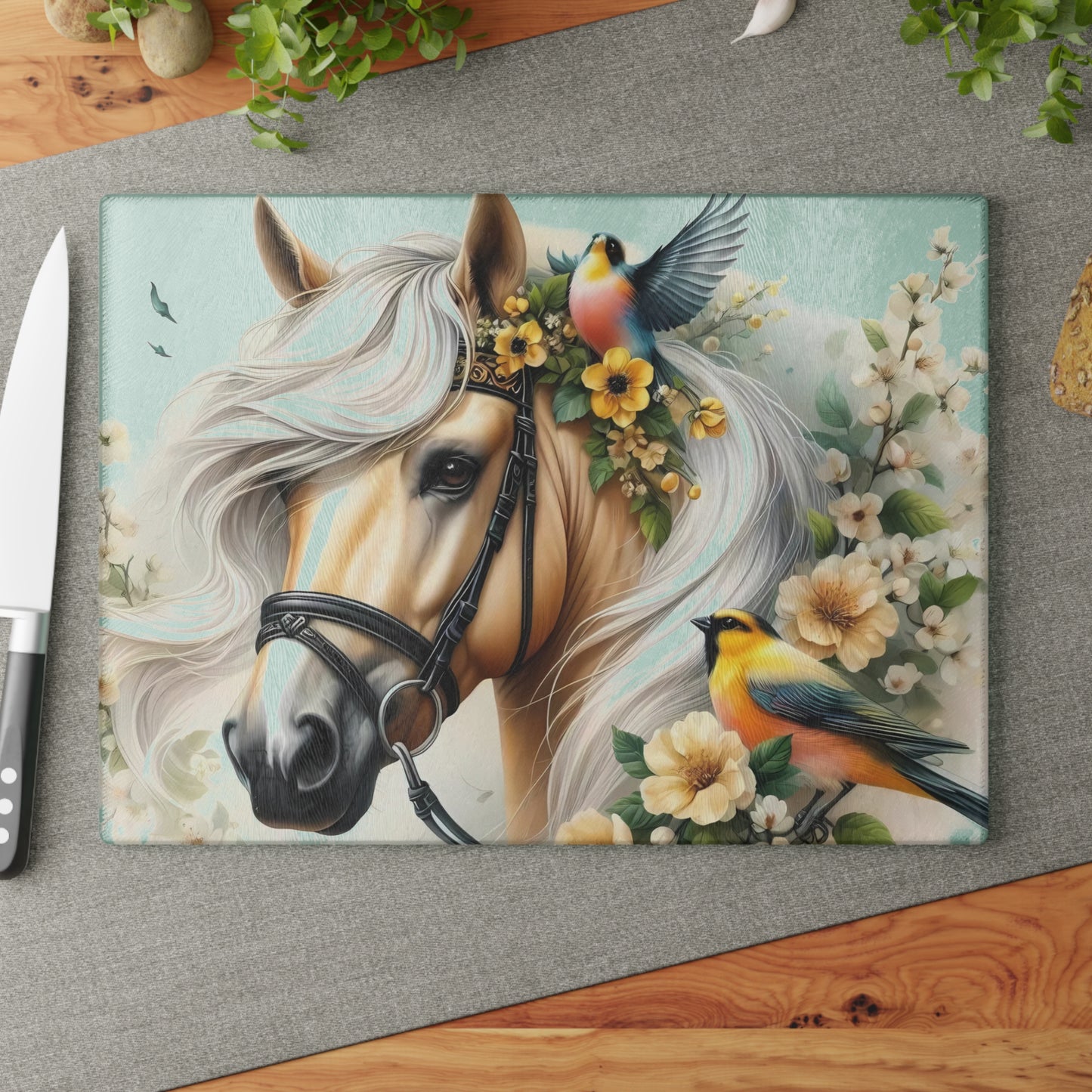 Hermosa tabla de cortar de caballo, tabla de cortar de vidrio templado, tabla de charcutería, tabla de cortar, regalo de inauguración de la casa, tabla de cortar personalizada