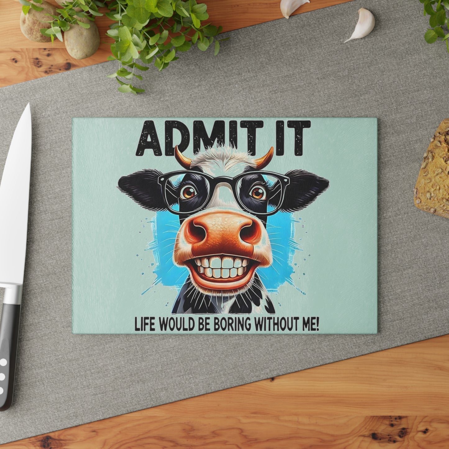 Tabla de cortar de vaca, decoración de cocina divertida, regalo para amantes de las vacas, tabla de cortar de vidrio, accesorio de cocina peculiar, tabla de cortar humorística, decoración de vaca
