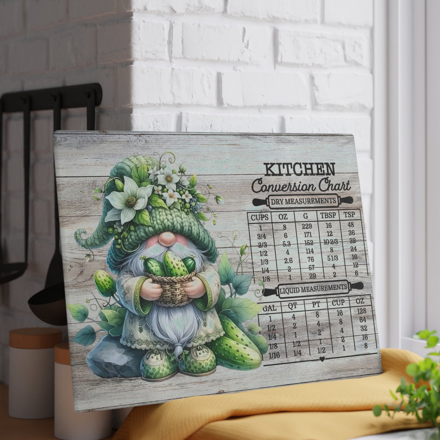 🥒🌿 Pickle Gnome Kitchen Conversion Cutting Board – Whimsical Farmhouse Fun with Rustic Charm 🧑🍳✨