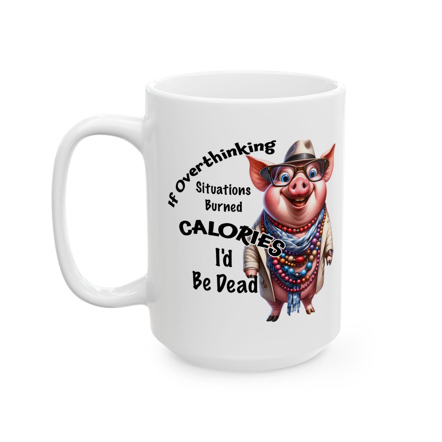🐷 No cuento calorías – Taza de café con cerdito gracioso y cuentas 💎