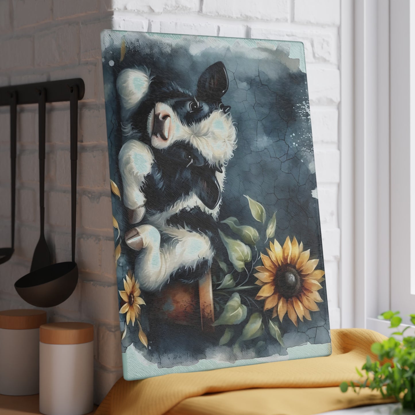 🐄 Sunflower & Baby Cow Cutting Board – Rustic Farmhouse Kitchen Decor