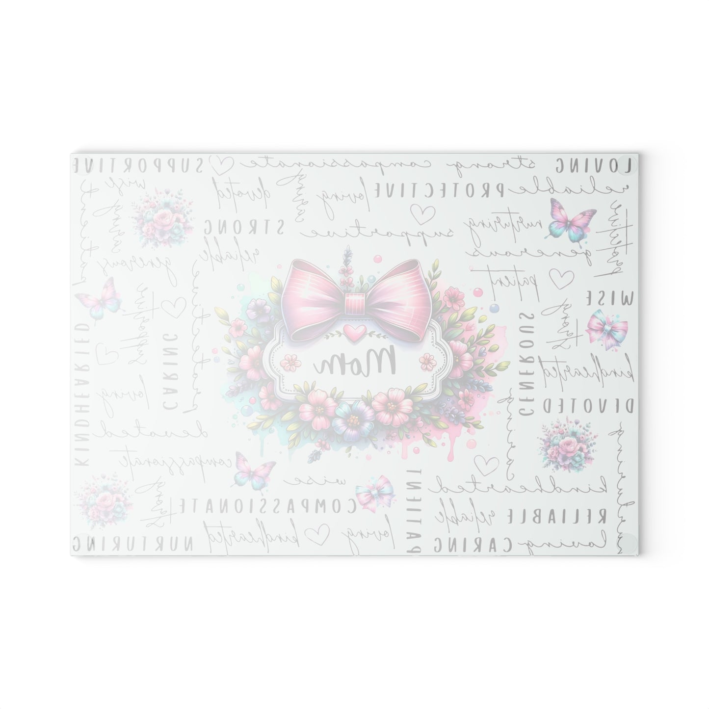 🐾🌸 Mom Pink Bow Floral Cutting Board – Elegant Gift of Love for the Heart of the Home 💕🌼