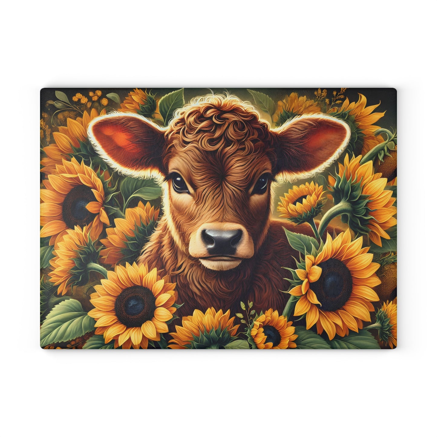 🌻 Sunflower Calf Cutting Board – Golden Blooms & Country Charm for Your Kitchen