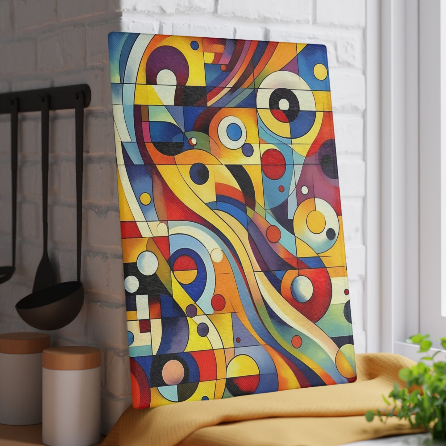 Tabla de cortar - Diseño abstracto multicolor, tabla de cortar de vidrio templado, tabla para charcutería, tabla de cortar, regalo de inauguración de la casa, tabla de cortar personalizada, rústica