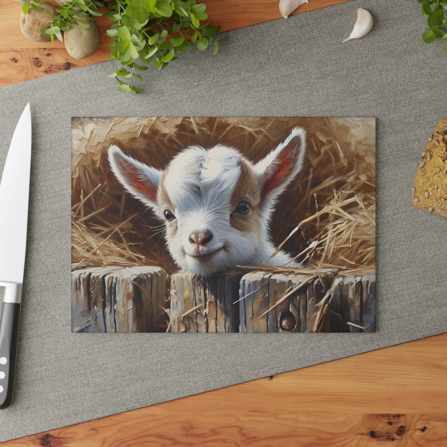 🐐 Straw Nest Baby Goat Cutting Board – Farm Fresh Charm for Your Kitchen