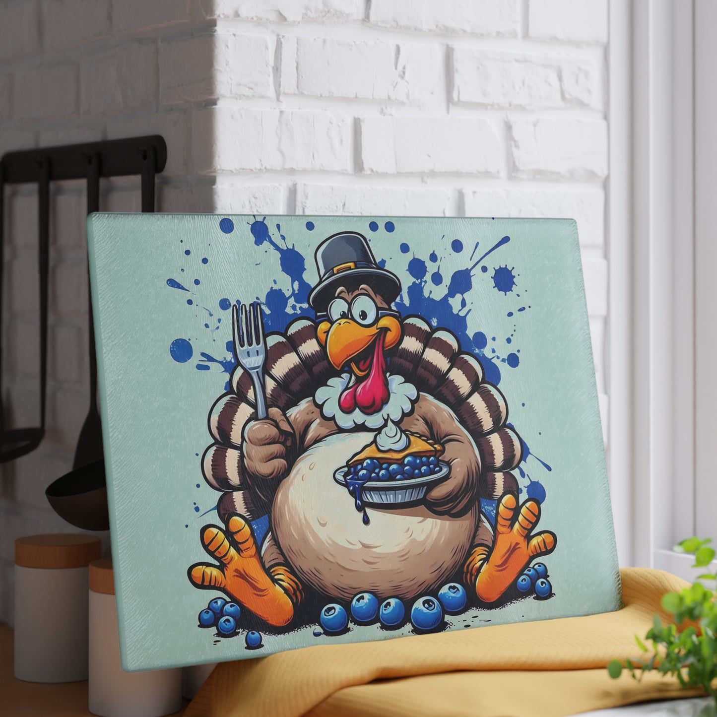 🦃🥧 Blueberry Pie Turkey Cutting Board – Fun Thanksgiving Kitchen Décor for the Holiday Table 🍽️🍇