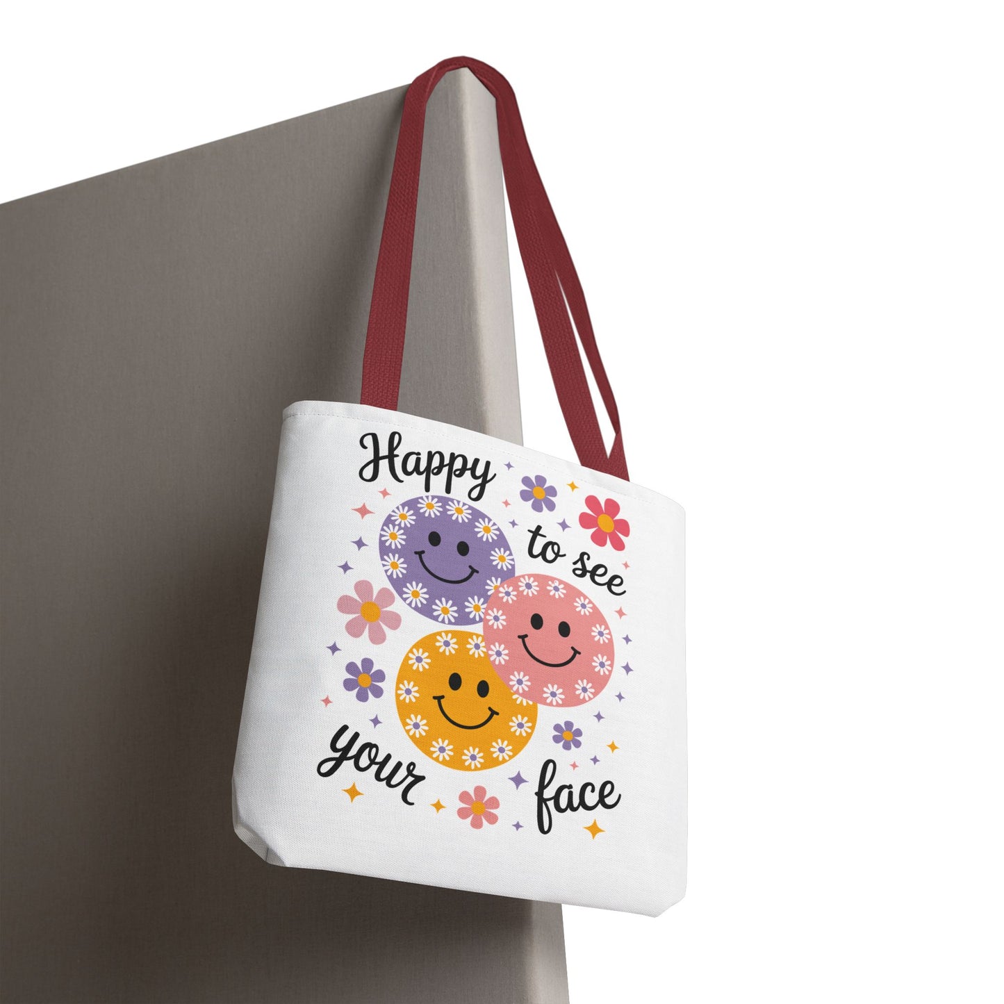 ๐ผ Happy Face Daisy Tote Bag โ Retro Smiles with Floral Charm ๐ธ