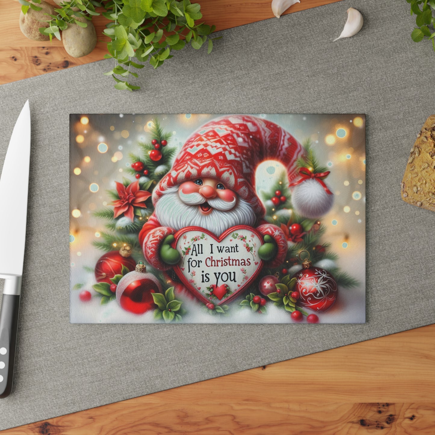 🎄❤️ All I Want for Christmas Is You Gnome Cutting Board – Holiday Love Edition ❤️🎅