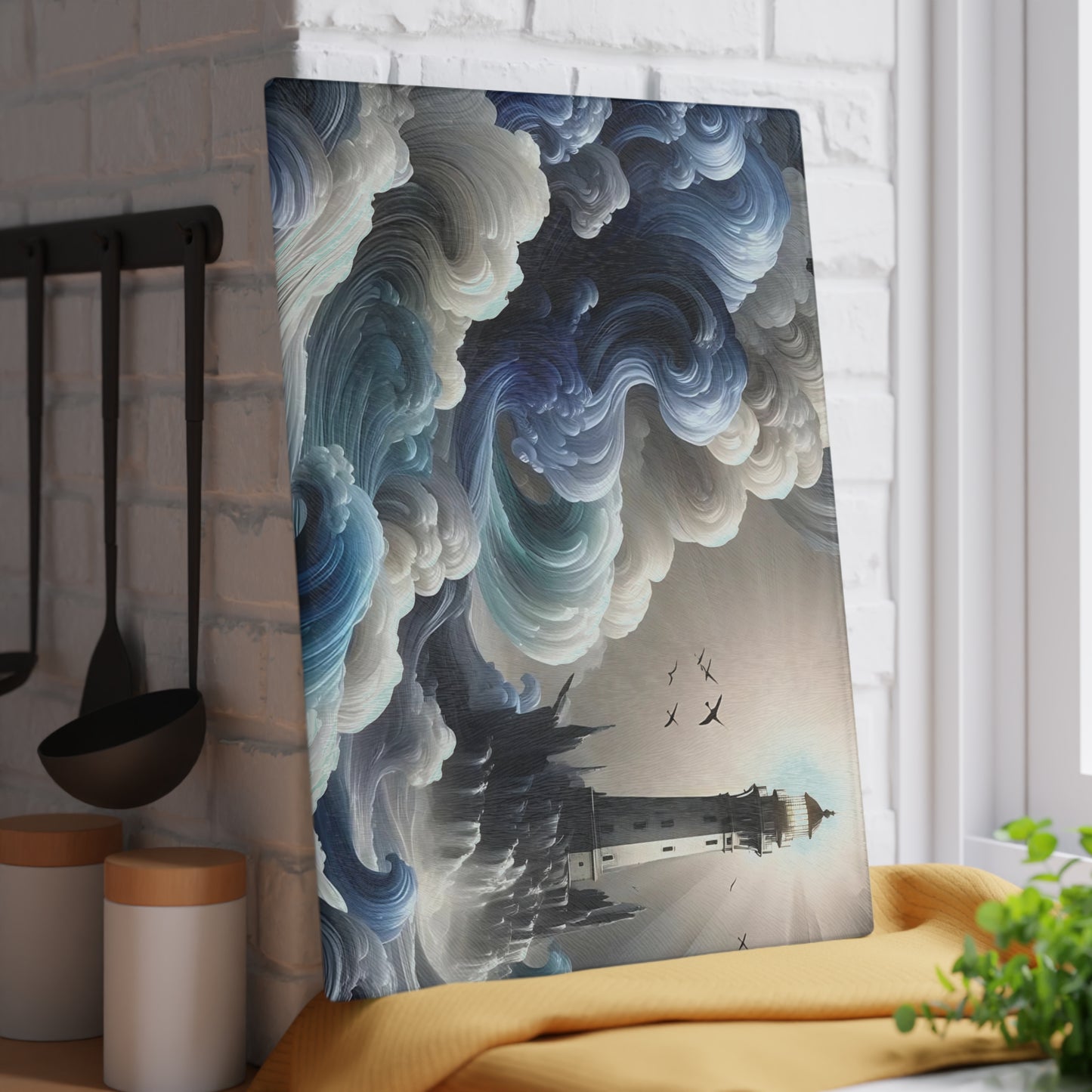 Tabla de cortar con diseño de faro, tabla de charcutería, tabla de cortar única, tabla de cortar de vidrio templado, regalo de inauguración de la casa, tabla de cortar personalizada