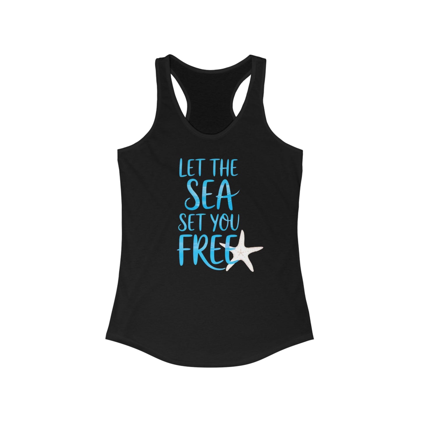 Camiseta de tirantes con espalda nadadora "Deja que el mar te libere" - Gráfico playero de estrellas de mar y conchas | Camiseta de tirantes costera para mujer