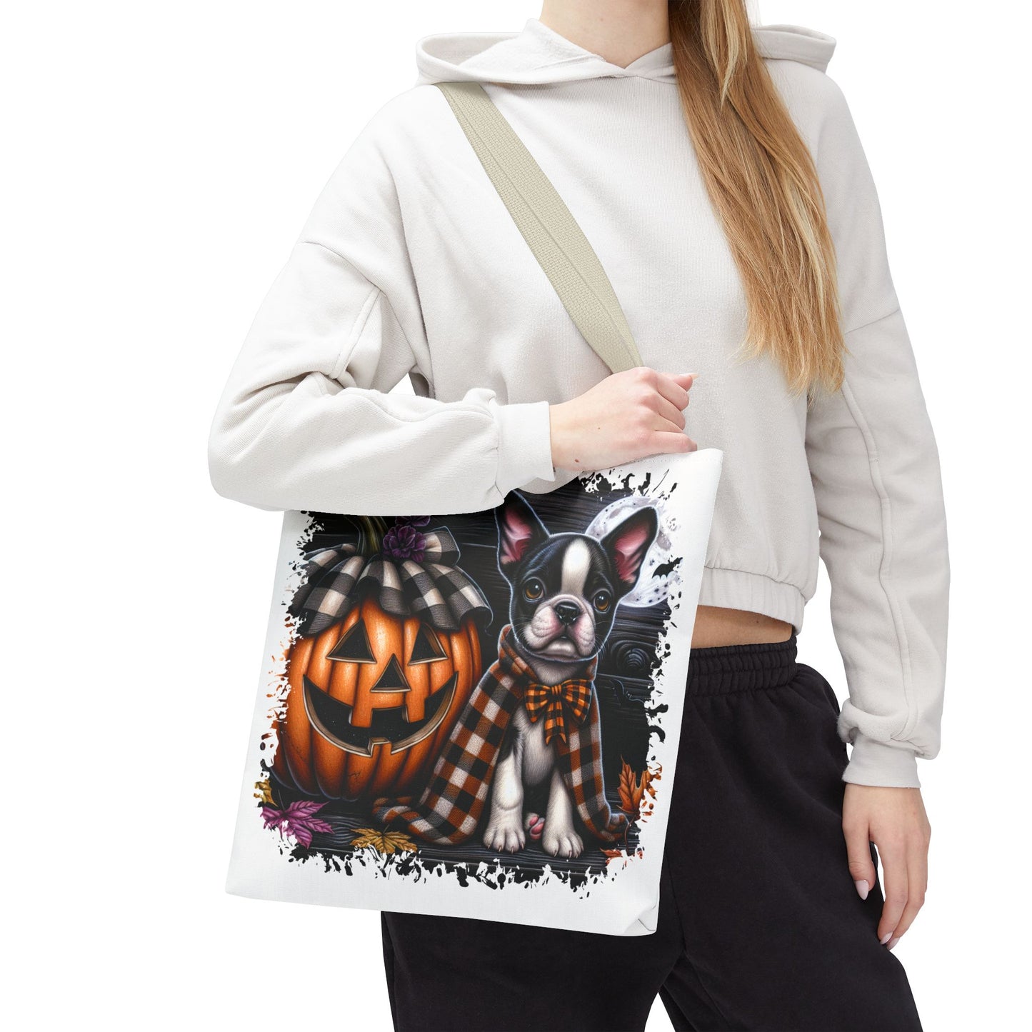 🎃 Boston Terrier Halloween Tote Bag – Spooky Cute with Plaid Style 🐾🖤👜