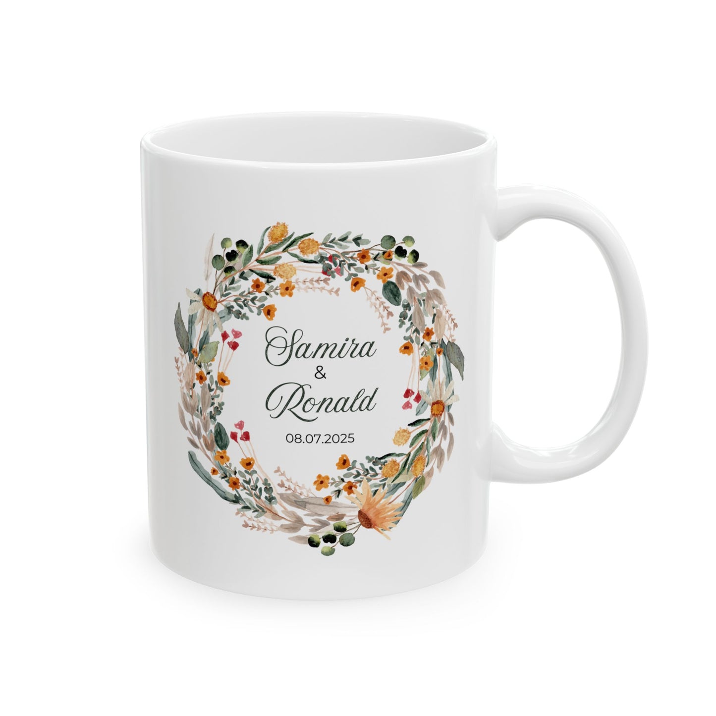 Taza personalizada con corona floral: un hermoso regalo personalizado