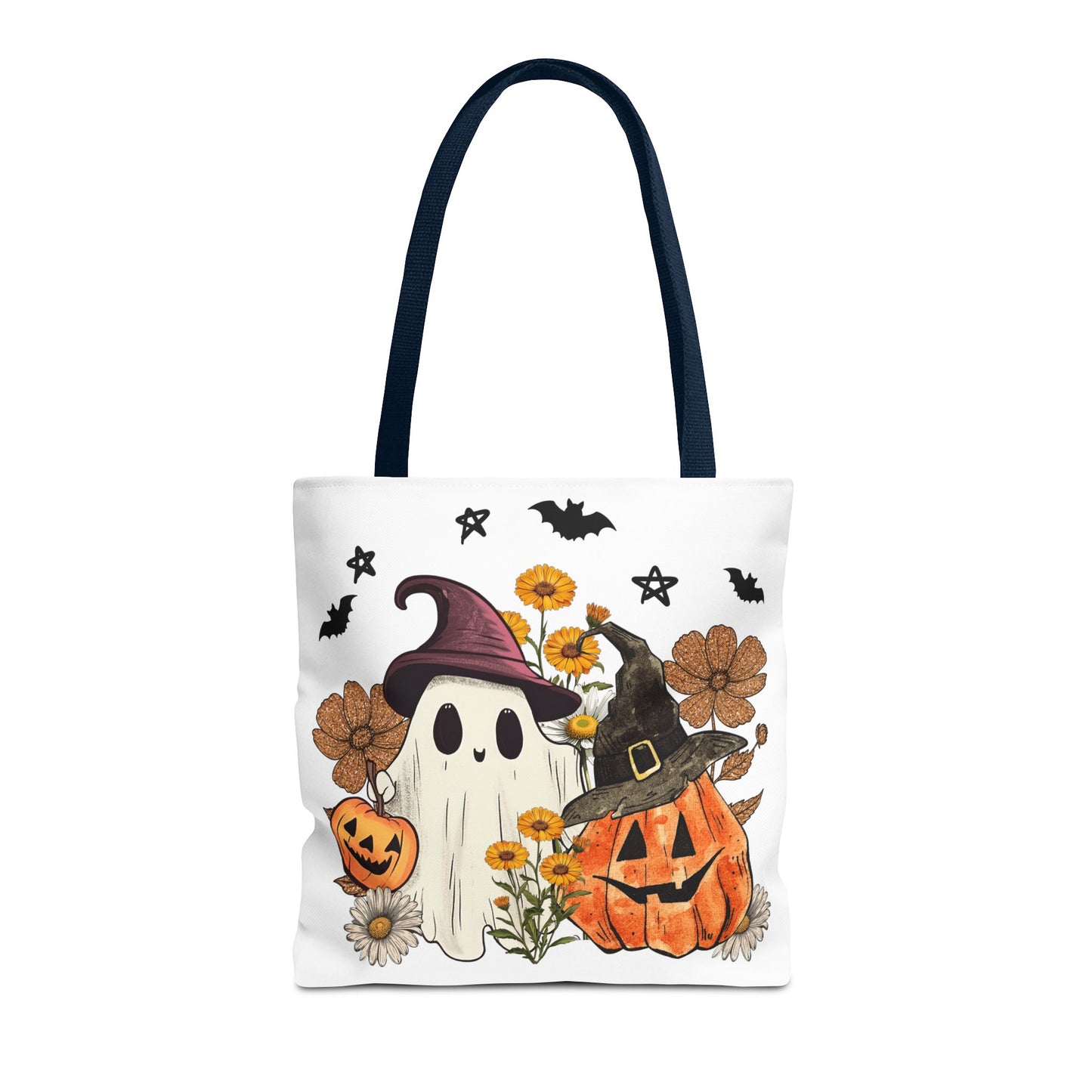 🎃 Ghost & Pumpkin Floral Tote Bag – Whimsical Halloween Charm 👻👜