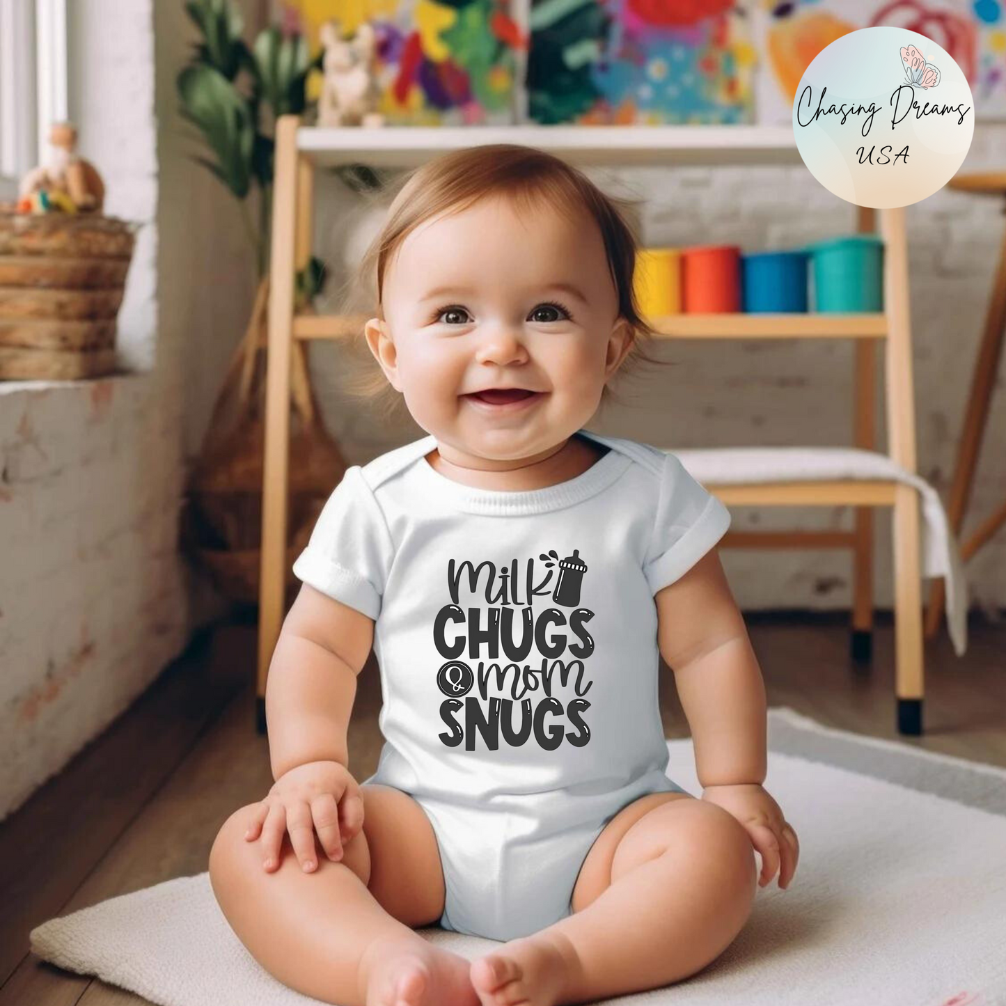 Body para bebé Milk Chugs & Mom Snugs: disponible en varios colores y orgánico