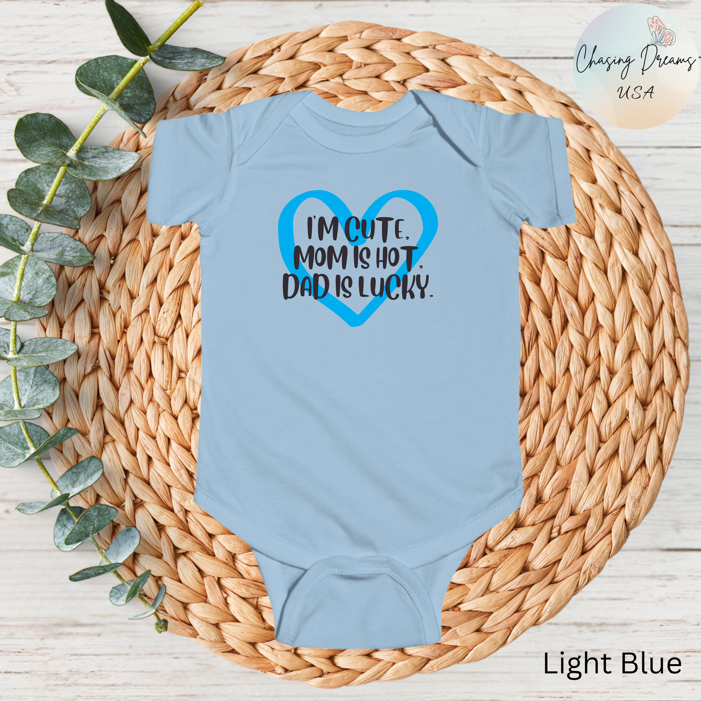 Body de bebé "Soy lindo, mamá es sexy, papá tiene suerte" | Body divertido con corazón | Opción orgánica disponible