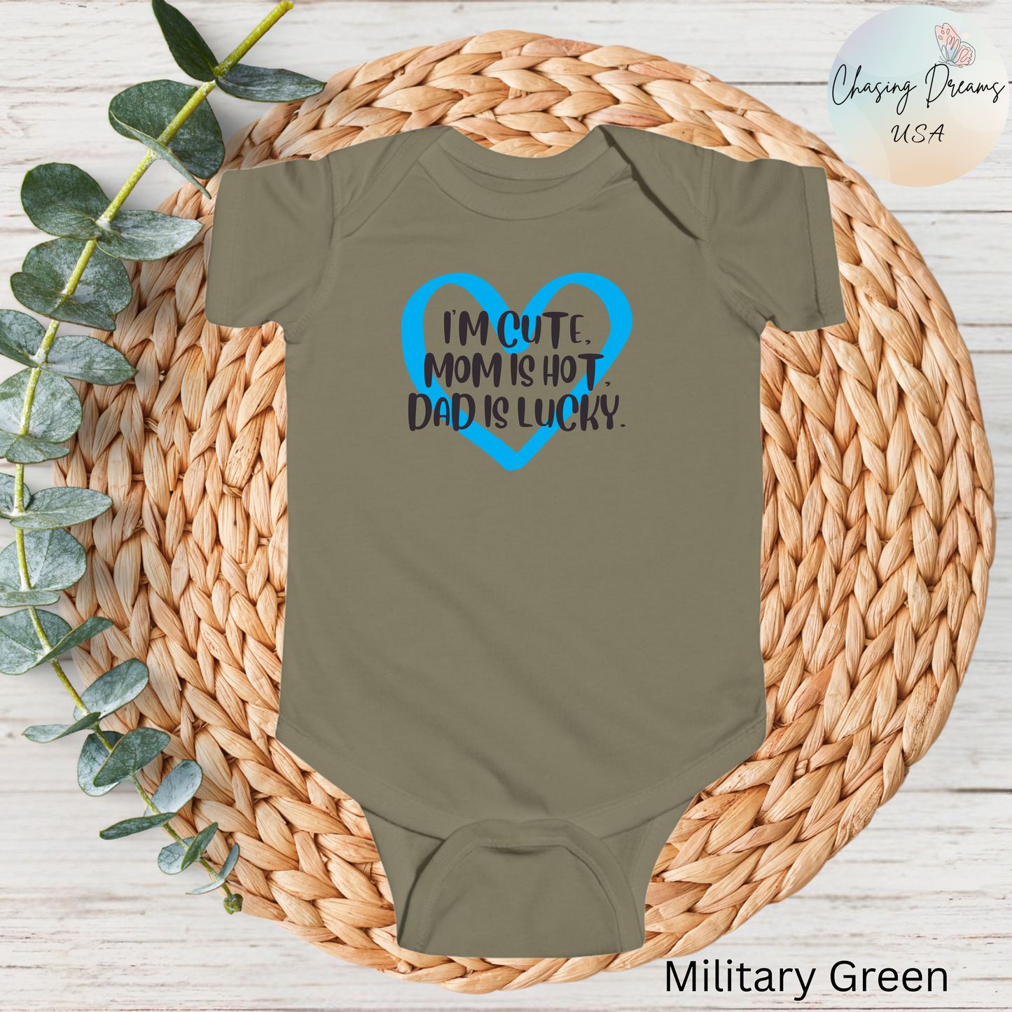 Body de bebé "Soy lindo, mamá es sexy, papá tiene suerte" | Body divertido con corazón | Opción orgánica disponible