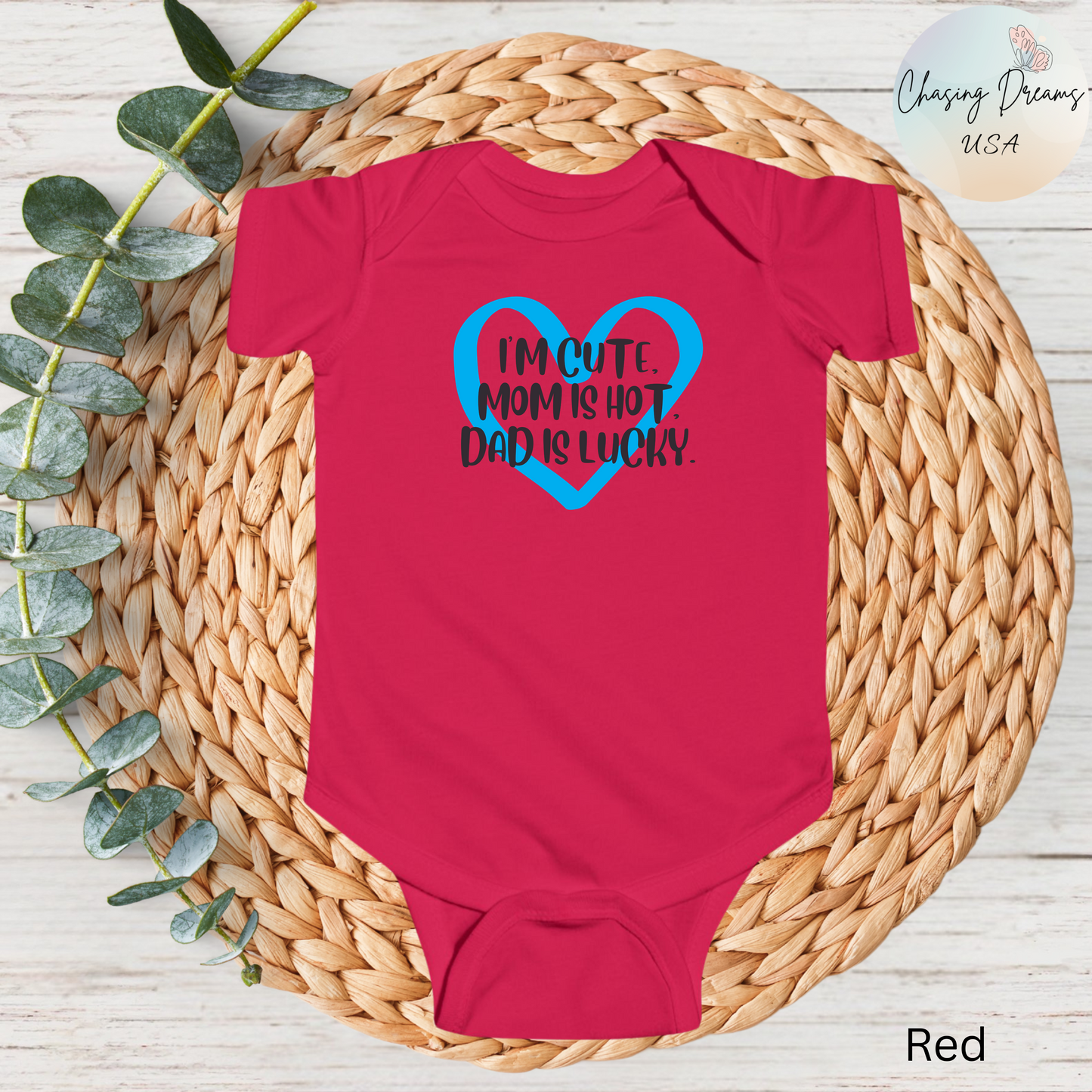 Body de bebé "Soy lindo, mamá es sexy, papá tiene suerte" | Body divertido con corazón | Opción orgánica disponible