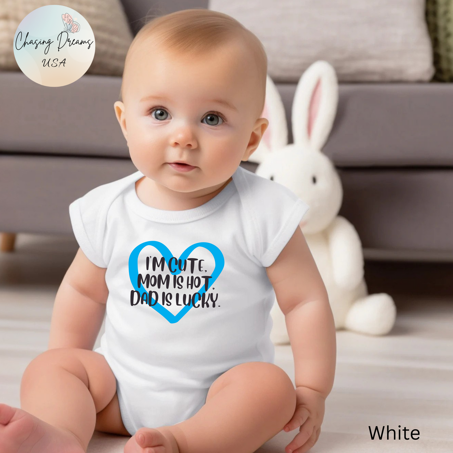 Body de bebé "Soy lindo, mamá es sexy, papá tiene suerte" | Body divertido con corazón | Opción orgánica disponible