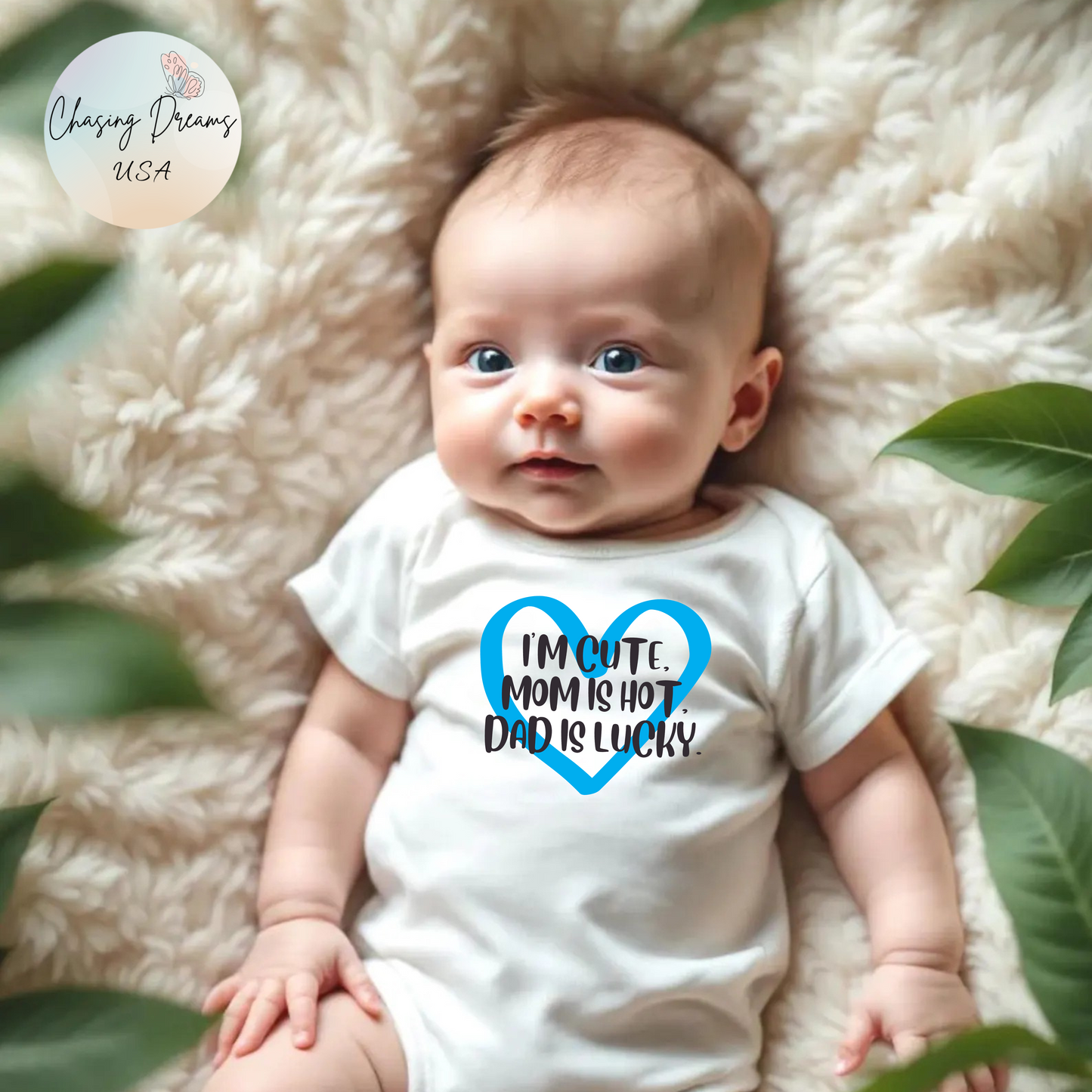 Body de bebé "Soy lindo, mamá es sexy, papá tiene suerte" | Body divertido con corazón | Opción orgánica disponible