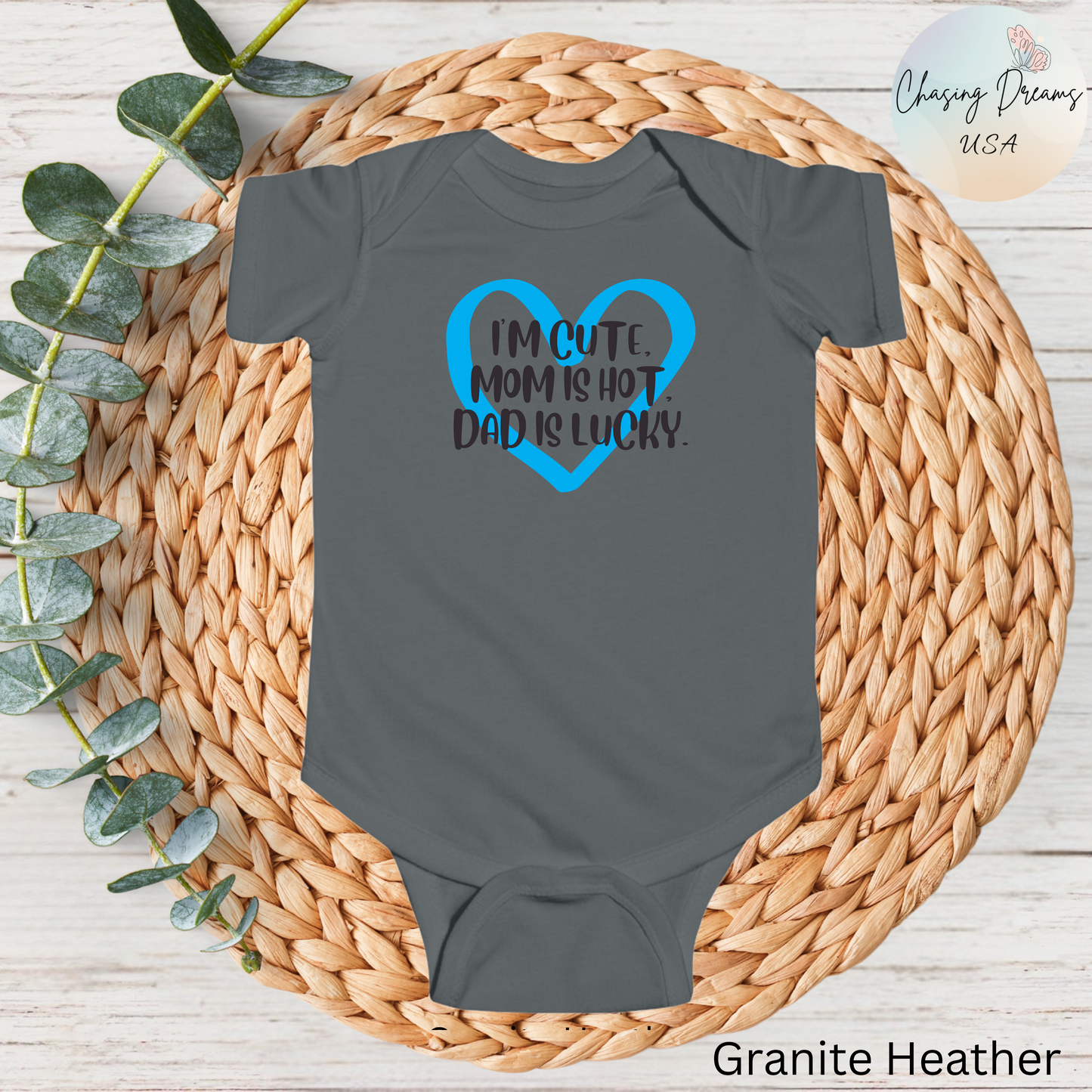 Body de bebé "Soy lindo, mamá es sexy, papá tiene suerte" | Body divertido con corazón | Opción orgánica disponible